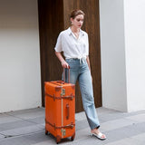 urecity Vintage Luggage Set of 2, Retro Suitcase Trunk with Wheels for Men and Women, Cute Designer Travel Luggage Set with Boarding Tote, Luggage Zipperless TSA Approved