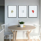 3Pcs Coastal Kitchen Wall Art Blue Striped Sardines Olives Tomatoes Wall Decor Pictures Summer Mediterranean Food Posters Prints for Dining Room Beach House Decoration Unframed 12x16in