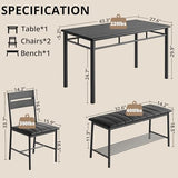 IRONCK Dining Table Set for 4, Kitchen Table with Upholstered Bench and 2 Chairs, Kitchen Table and Chairs Set for Small Space
