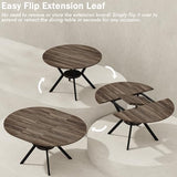 42"-58" Extendable Round Dining Table for 4-6, Kitchen Oval Table with Hidden Leaves & Storage Shelf