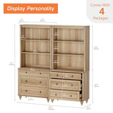 WAMPAT 3 Tier Bookshelf with 3 Drawers, 72" Tall Bookcase Large Farmhouse Display Book Case Shelf