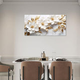 daktenn Canvas Wall Art for Living Room Bedroom Office White and Gold Flower Artwork Large Botanical Floral Wall Art Modern Canvas Prints 24x48 Inches