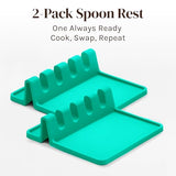 Cooler Kitchen Aqua Green Silicone Spoon Rest for Stove Top with Drip Pad (Two Pack) - Heat-Resistant, BPA-Free Utensil Rest & Spoon Holder for Kitchen Counter - Grill Utensil Holder for Spatulas