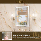 TETOTE 48 x 32 Lighted Bathroom Medicine Cabinet with Adjustable Shelves, Silver Aluminum Cabinet, Anti-Fog