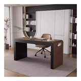 zhongxlla Standing Desk, Minimalist Style Saddle Leather Desk with Outlets