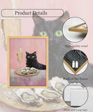 Framed Funny Black Cat Wall Art Champagne Oyster Bar Cart Picture Wall Decor Whimsical Black Cat Poster Print for Dining room Kitchen Living room Home Decoration 12x16in