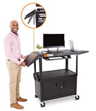 Line Leader Large AV Cart with Locking Cabinet & Drop Leaves, Rolling Height Adjustable Utility Cart