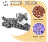Gray Tabby Cat Stuffed Animals, Microwavable Stuffed Animal Adorable Fluffy Cat Plush for Warmth & Comfort, Heatable & Coolable Lavender Scent Cat Toys, Cute Soft Plushies Cat Gifts for Kids & Adults