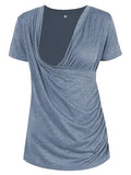 Liu & Qu Womens Maternity Nursing Tops Short Sleeve Breastfeeding Shirts Heather V Neck Clothes