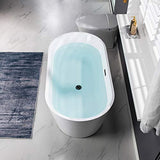 WOODBRIDGE 59" Freestanding White Acylic Soaking Bathtub with White Pillow,Drain and Overflow in Matte Black,BTA1514 -MB-Drain &O+ Pillow