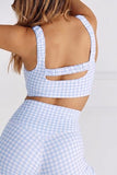 Womens Gingham Workout Sets 2 Piece Sets Summer Outfits Athletic Sports Bra High Waist Shorts Sets Matching Activewear Sets (Blue,X-Small)