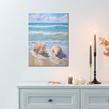 daktenn Beach Picture Decor Ocean Painting Canvas Wall Art Prints of Seashell on Sandy Seaside Coastal Seashell Conch Wall Art for Living Room Wall Decor Bathroom Wall Art 12"x16"
