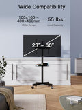 PERLESMITH Rolling TV Stand on Wheels for 23-60 Inch Flat Curved Screen TVs, Mobile TV Cart Height - Adjustable with Shelf/Tray, Portable TV Stand Holds up to 55 lbs, Max VESA 400x400mm, PSTVMC04