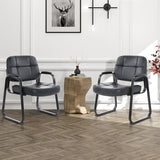 Big & Tall Waiting Room Guest Chair with Bonded Leather Padded Arm Rest and Sled Base for Office