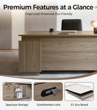 63" Executive Desk, Modern Office Desk with Storage Drawers & Power Outlets, Reversible L-Shaped Computer Desk