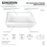 Aqua Eden VTAP603222R 60-Inch Acrylic 3-Wall Alcove Tub with Right Hand Drain Hole, White
