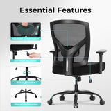 ALPHA HOME Heavy Duty Office Chair Ergonomic, Mid Back Mesh Computer Chair with Lumbar Support, Desk Chair Adjustable Armrest & Seat Cushion, SGS Certified