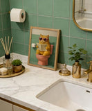 Framed Funny Cat Bathroom Wall Art Orange Cat on Toilet Reading Newspaper Picture Wall Decor Animal Bathroom Poster Print for Restroom Toilet Home Decoration 12x16 in