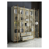 HIHELO Book Case White Bookcase Floor-to-Ceiling Glass Door Fashion Bookshelf Golden Living Room Against The Wall Bookcase Display Cabinet Office