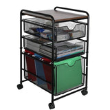EasyPAG 3-Tier Rolling File Cart with 1 Large & 2 Small Baskets – Adjustable Hanging Organizer