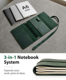 Leather Journal Cover – Refillable A6 Notebook Cover (5.3" x 6.5") with 3 Elastic Bands for Multiple Inserts, Genuine Leather Travel Diary Case with Pockets & Pen Holder Green (Inserts Not Included)