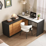 Modern L-Shaped Writing Desk with 8 Drawers, Large Computer Desk