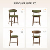 Wooden Bar Stools Set of 4, 24.8” Counter Height Stools with Rubberwood Legs & Ergonomic Backrest