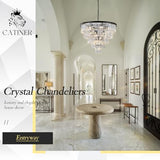 CATINER 30" Modern Crystal Chandelier,16-Light Large Black Light Fixture