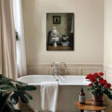 Funny Halloween Ghost and Black Cat Bathroom Canvas Wall Art Gothic Ghost on Toilet Wall Decor Picture Humor Toilet Posters Prints Dark Academia Aesthetic Decoration 12x16in