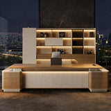 94 inch Modern L Shaped Executive Desk with 2 Drawers, Luxury Large Single Office Long Boss Desk