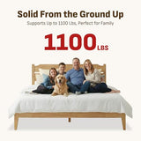 Softa Venso Queen Solid Wood Bed Frame with Headboard, 1100 Lbs Heavy Duty Rubberwood Platform Bed, 15-Min Tool-Free Assembly, Quiet Stable Support, Japanese Japandi Design, No Box Spring Needed