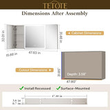 TETOTE 48 x 32 Lighted Bathroom Medicine Cabinet with Adjustable Shelves, Silver Aluminum Cabinet, Anti-Fog