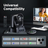 TONGVEO Wireless Conference Room Webcam, Church Live Streaming 20X USB 1080P 60fps PTZ Camera
