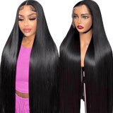 KKYST 30 Inch Straight Wigs Human Hair 200% Density Transparent 13x6 HD Lace Front Wigs Human Hair Pre Plucked Human Hair Lace Front Wigs for Women with Baby Hair Natural Black Wig Human Hair