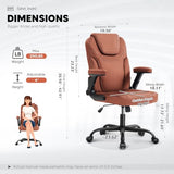 SEATZONE Brown Office Chair Ergonomic Desk Chair with Lumbar Support, Flip-Up Arms, Adjustable Swivel Computer Chair with Wheels