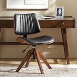HULALA HOME Faux Leather Home Office Chair with Solid Wood Legs, 360° Swivel Desk Chair