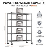 IZEUK Heavy Duty Black Industrial Metal 24x72 Shelf Rack for Storage