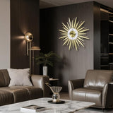 Anmotpe 23 inch Gold Starburst Wall Clock, Silent Non-Ticking Large Modern Starburst Decorative Clock for Home Decor, Living Room, Bedroom, Office