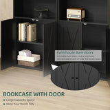 Shintenchi Bookshelf, Industrial Bookshelves and Bookcases with Doors Floor Standing 6 Shelf Display Storage Shelves (Black)