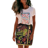 Talakeno Womens Summer Floral Wrap Short Skirt Tie Side High Waist A Line Beach Vacation Boho Mini Skirt(Black-Gold,L)