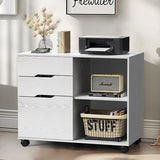 DUMOS Lateral File Cabinet with 3 Drawers Rolling Filing Cabinets Under Desk Storage Printer Stand Wood Organizer, White