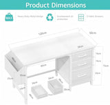 White Desk with Fabric File Drawers Cabinet, 47 Inch Reversible Computer Desk with Filing Cabinet, White