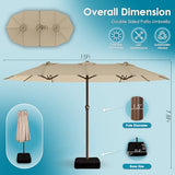 GREENVINES 15FT-Double-Sided-Patio-Umbrella-with-Base | Fiberglass Ribs | No Tilt |Large Outdoor Market Umbrellas | w/Crank Handle | Heavy Duty | for Poolside Garden Deck Backyard Beach | Tan