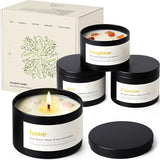 AOOVOO Crystal Energy Candles Set for Women - 4 Pack 26 oz Soy Wax Candles for Home Scented, 200 Hour Long Lasting Candle, Laughter Red Crystal/Love Rose Quartz/Joy Citrine/Passion Red Quartz