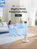 DREO Tower Fan for Bedroom, 4 Speeds, 3 Modes Standing Fans for Room with 90° wide Oscillating, 28dB Quiet for Sleep, 25ft/s Velocity, 29ft Coverage, 8H Timer, Remote, Living Room, Office, Home, White