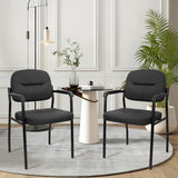 Leather Office Guest Chair Sets of 8, Reception Chair No Wheels with Armrests and Lumber Support