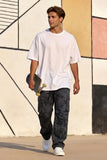 GINGTTO Camo Cargo Pants for Men Black Baggy Wide Leg Fashion Y2K Streetwear Drawstring Stretch 36