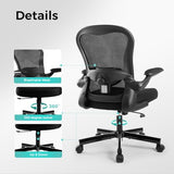 ALPHA HOME Ergonomic Office Chair with Adjustable Thickened Lumbar Support and Comfortable Design – Ideal Desk Chair for Home and Office, Black