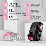 STEELITE 21V Cordless Leaf Blower, 150 MPH 600 CFM High-Performance Airflow, Lightweight Electric Blower for Lawn Care, Patio Cleaning, Leaves & Dust, Includes 2 x 2.0Ah Batteries - Pink