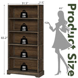 TVU 5-Tier Solid Wood Book Shelf, Floor Standing Bookcase, 65" H × 31.5" W × 11.8" D Bookshelf